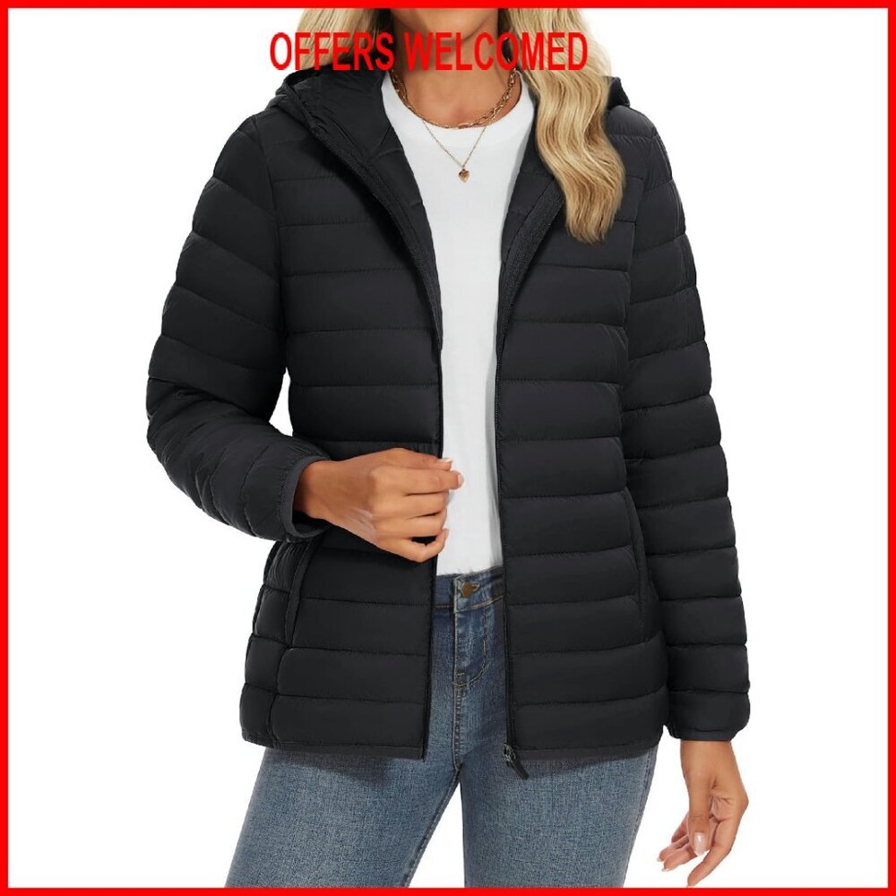 Lightweight Quilted Puffer Jacket With Hood 4 Pockets Women's Winter Coat